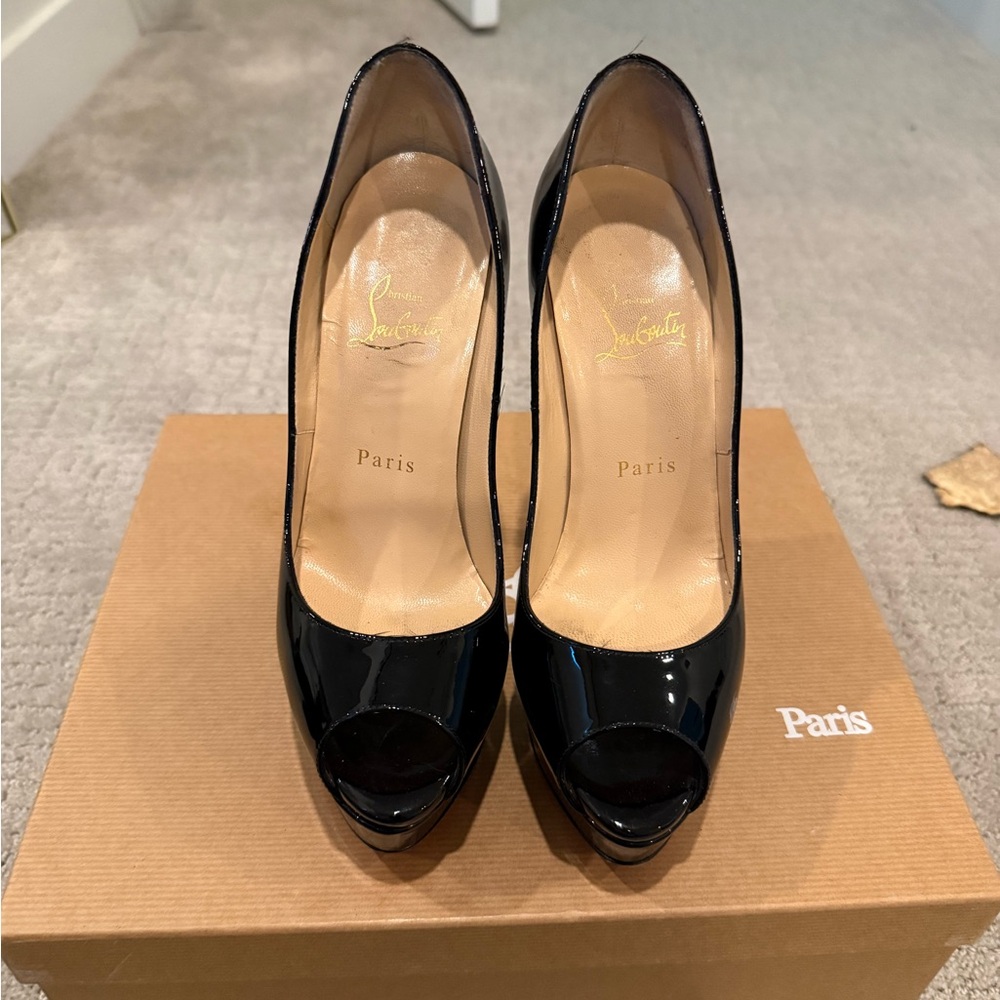 Christian Louboutin Black Patent lady Peep-Toe Pumps